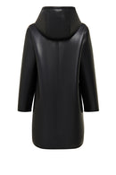 Artesina Kadın Siyah Kapüşonlu Teddy Deri Kaban | Derimod