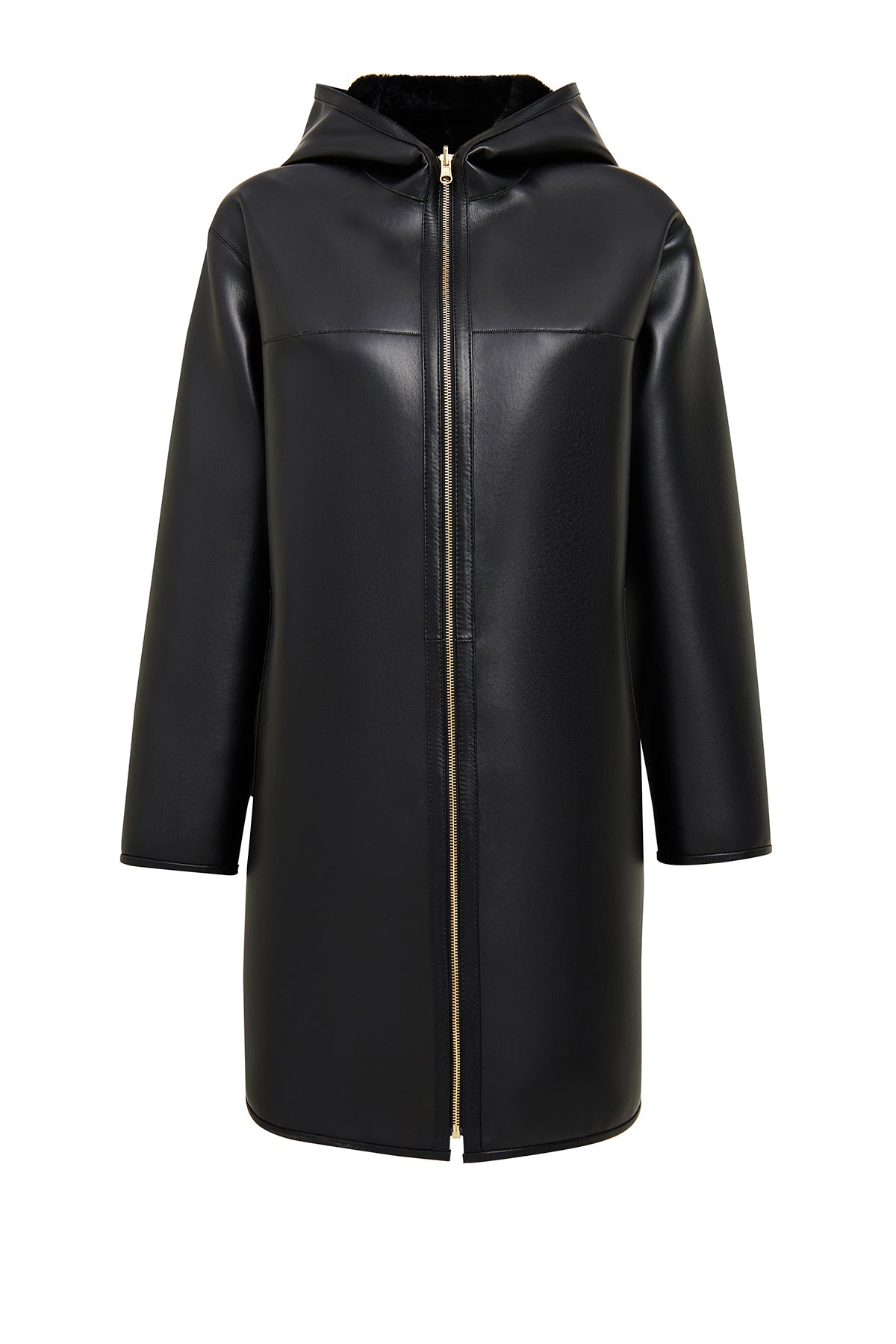 Artesina Kadın Siyah Kapüşonlu Teddy Deri Kaban