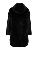 Artesina Kadın Siyah Kapüşonlu Teddy Deri Kaban | Derimod