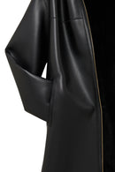 Artesina Kadın Siyah Kapüşonlu Teddy Deri Kaban | Derimod