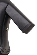 Woman Black Thick-Heeled Leather Boots | Derimod