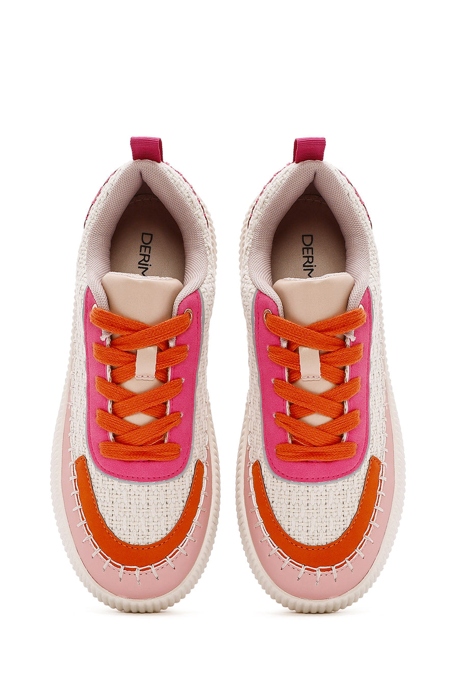Kadın Çok Renkli Bağcıklı Kalın Tabanlı Örgülü Sneaker