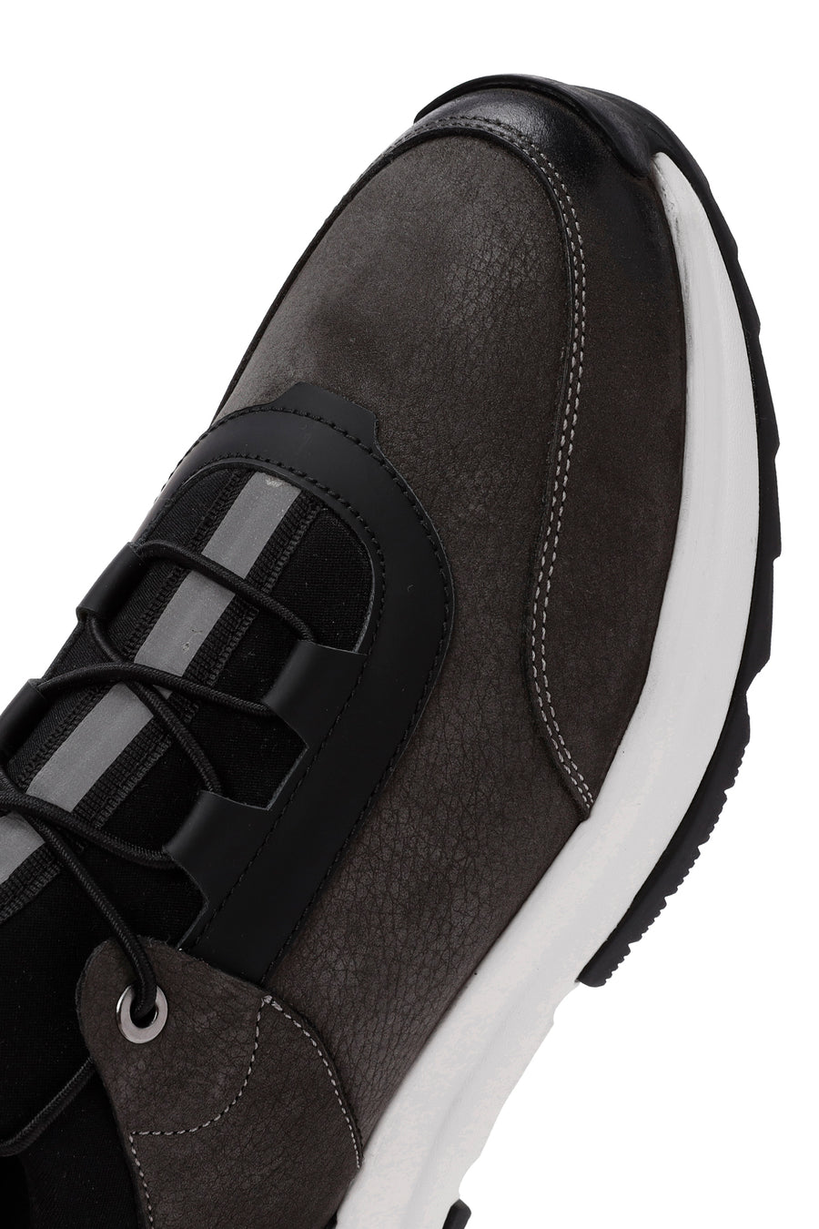 Erkek Gri Bağcıklı Nubuk Deri Casual Sneaker