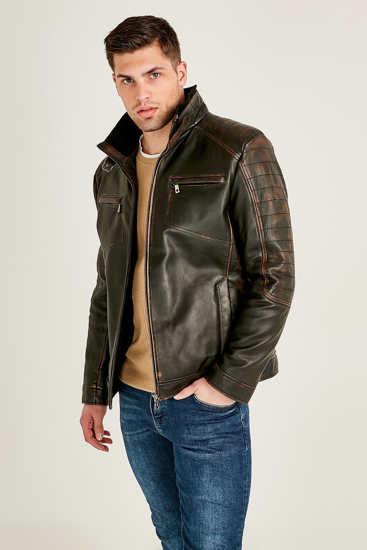 Bern Men's Leather Jacket 17WGD6115VD | Derimod