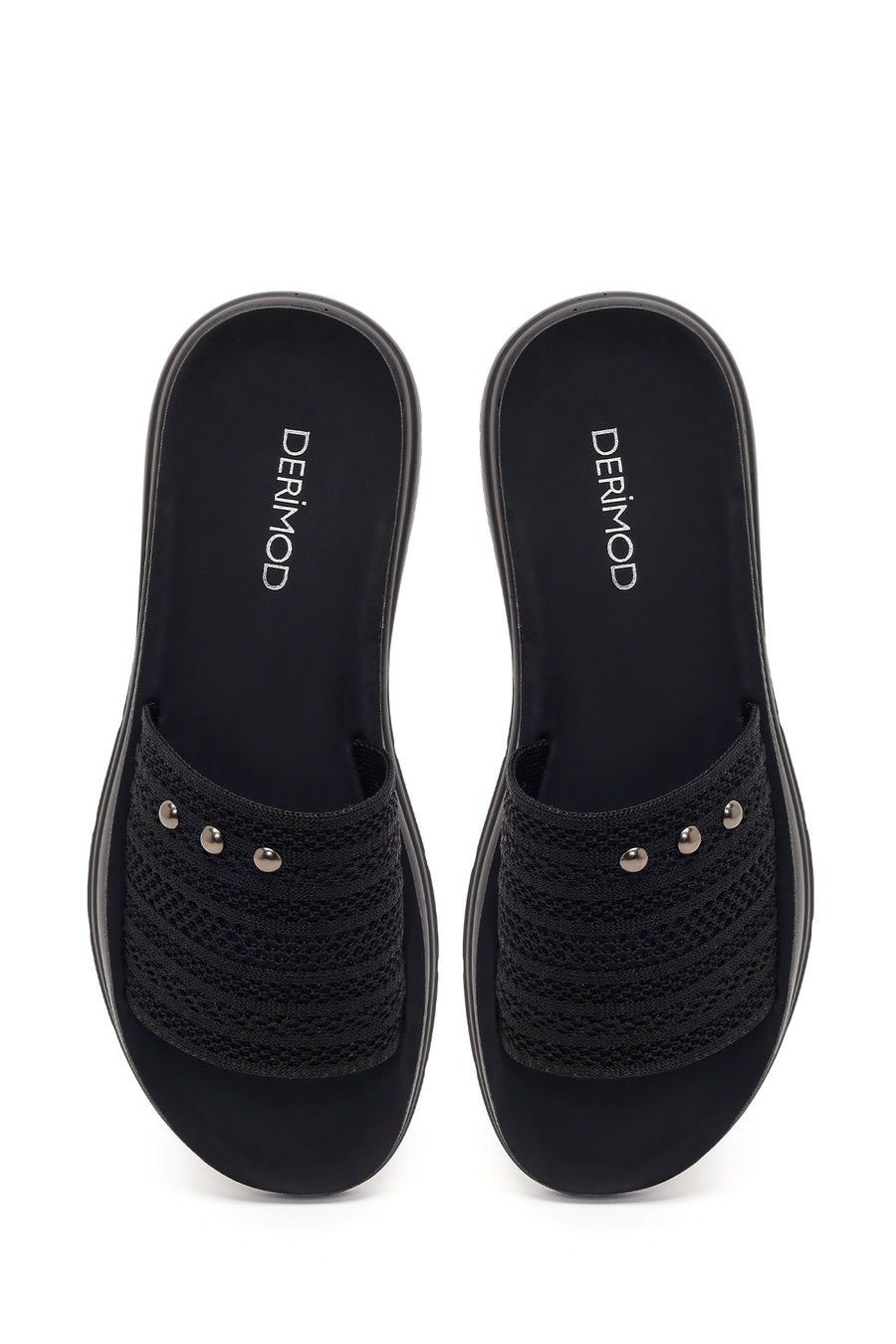 Women's Black Thick-Soled Knitted Fabric Slippers