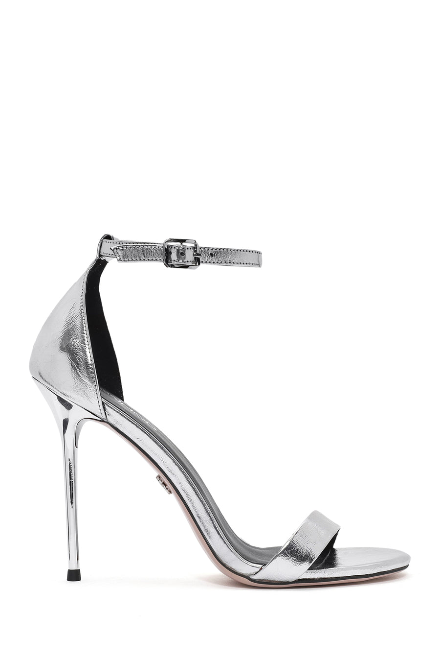 Women's Silver Ankle Strap High Thin Heel Leather Metallic Shoes 25SFE494532 | Derimod