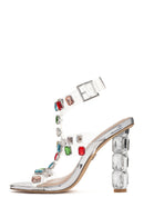 Women's Silver Ankle Strap Stone Thin Heel Sandals | Derimod