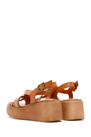 Women's Tan Leather Thick Sole Comfort Sandals | Derimod