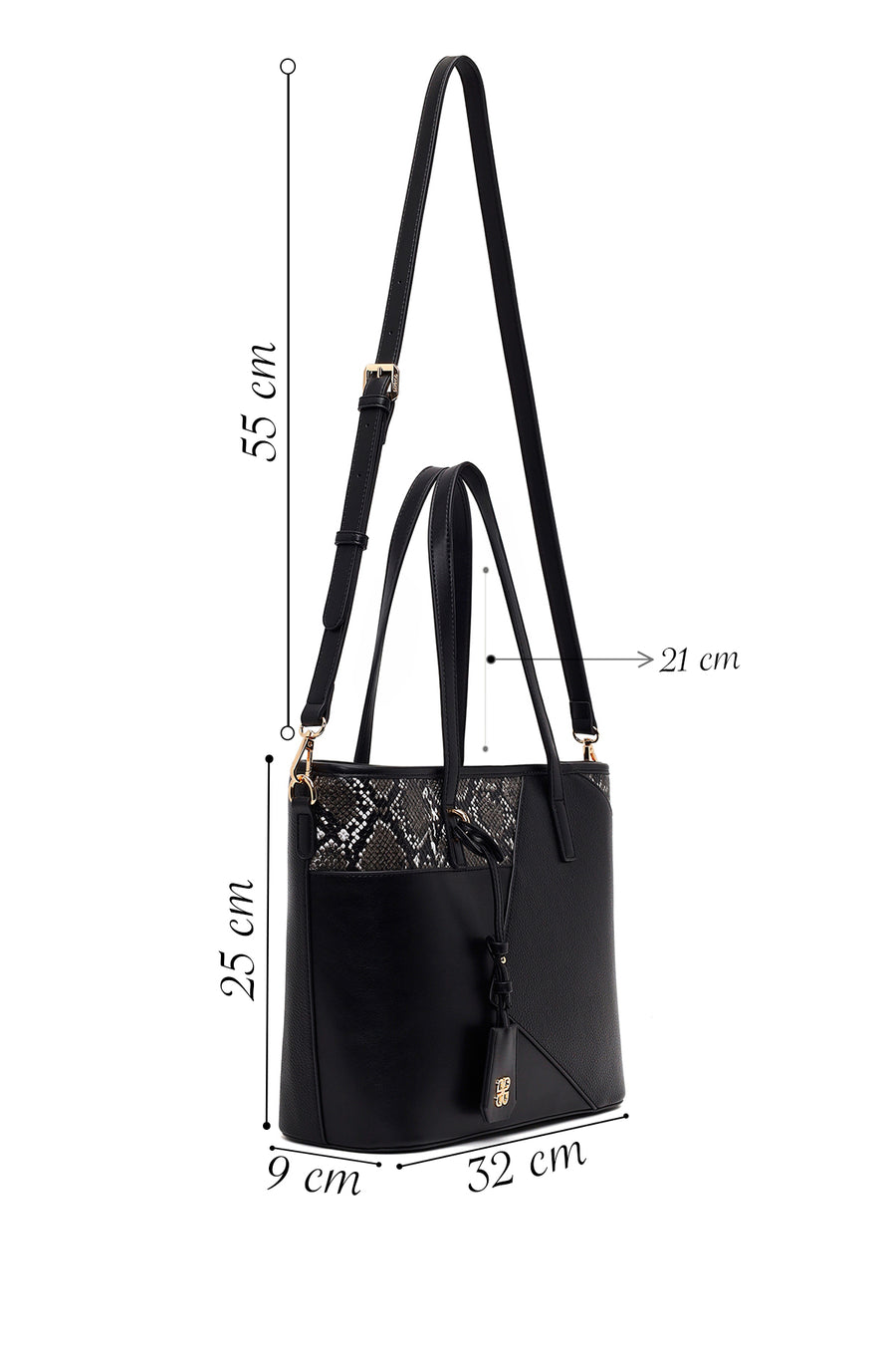 Woman Black Long-Strap Printed Classic Shoulder Bag