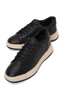 Male Black Lace-Up Thick-Soled Leather Sneaker | Derimod