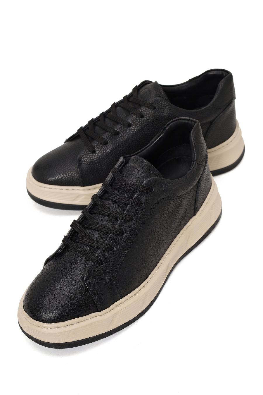Male Black Lace-Up Thick-Soled Leather Sneaker