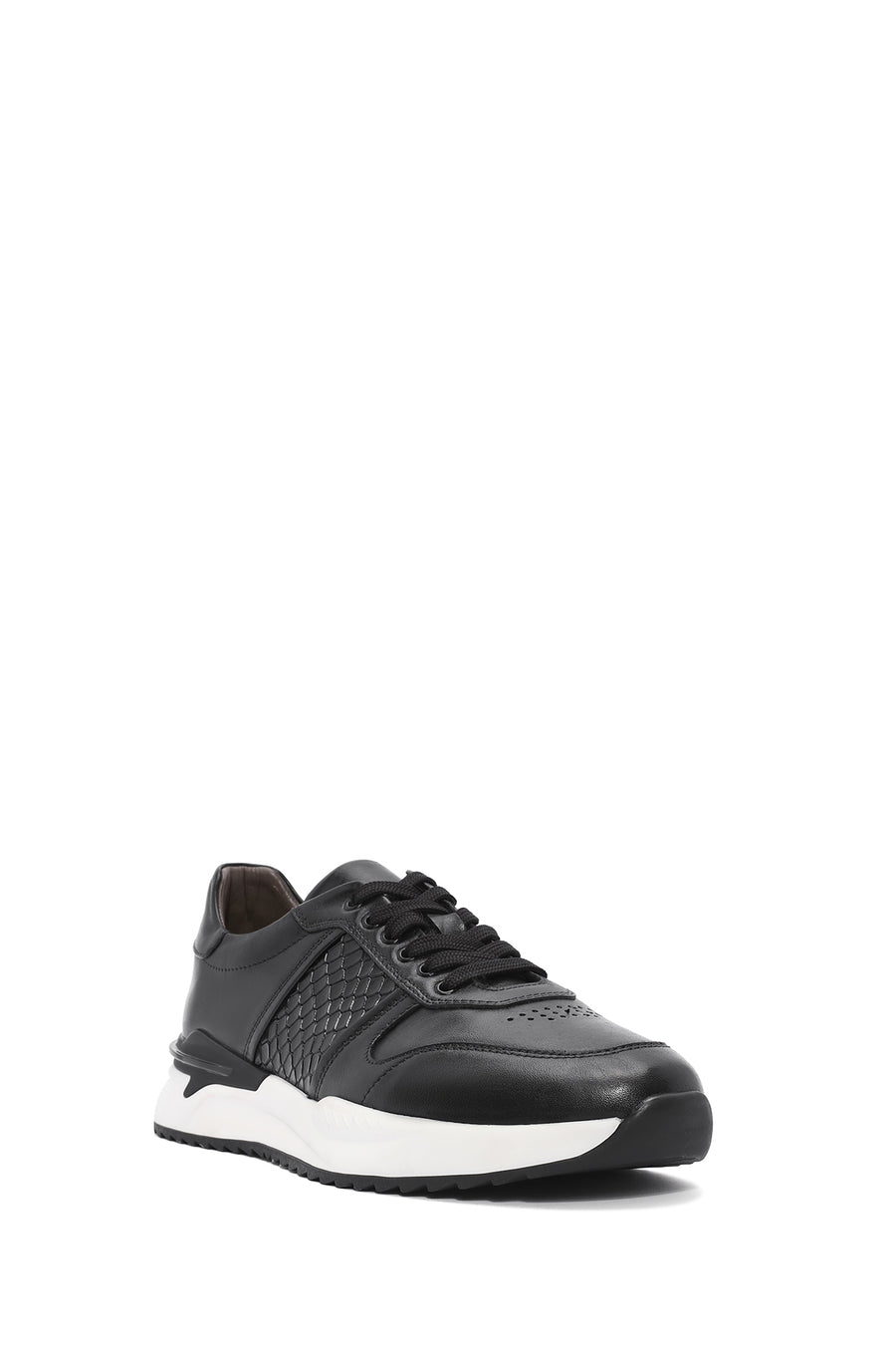 Erkek Siyah Bağcıklı Deri Casual Sneaker