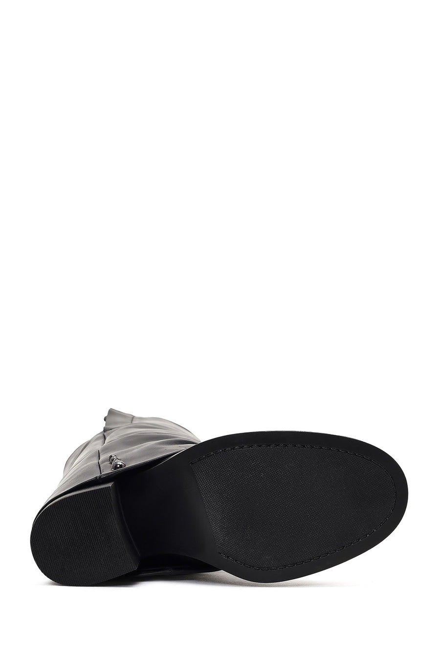 Women's Black Thick Heeled Leather Boot