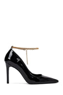 Women's Black Ankle Buckle Thin Heel Patent Leather Stiletto | Derimod