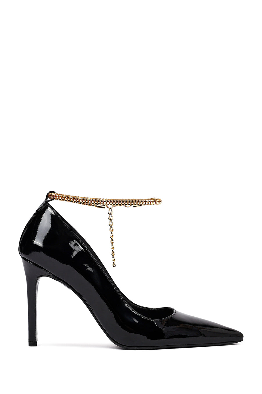 Women's Black Ankle Buckle Thin Heel Patent Leather Stiletto 25AFD162316 | Derimod