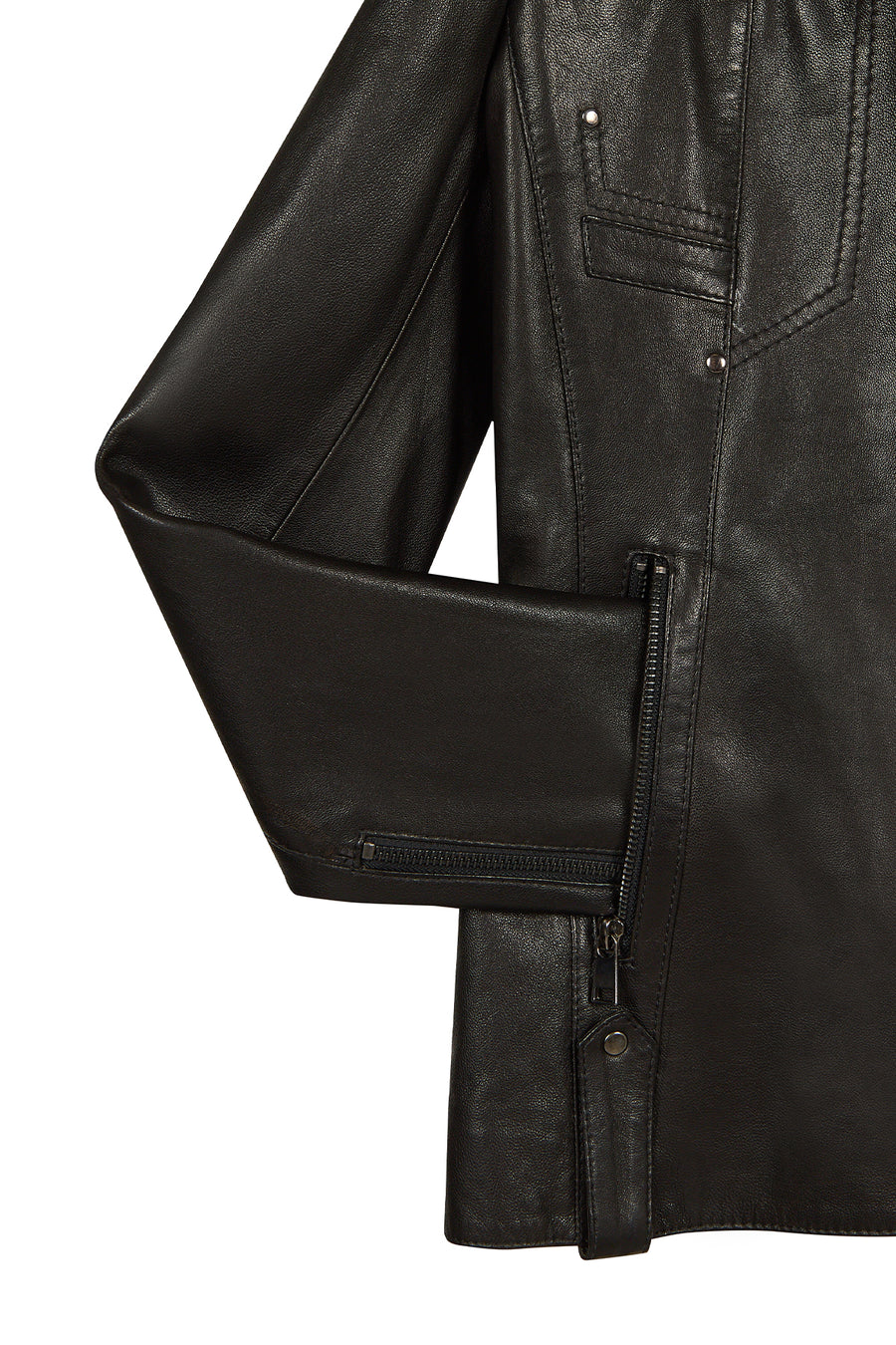 Audrey Woman Black Hooded Fur Leather Coats