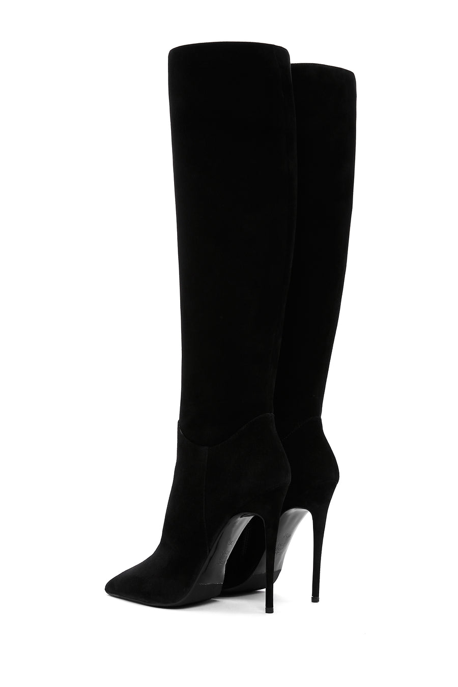 Women's Black High Thin Heeled Suede Leather Classic Boots