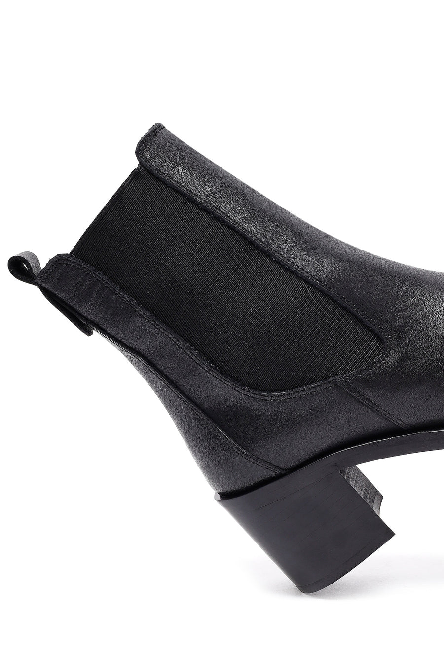 Women's Black Thick Heeled Leather Chelsea Boot