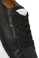 Women's Black Zippered Lace-Up Thick-Sole Leather Sneakers | Derimod