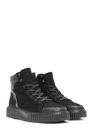 Men's Black Lace-Up Nubuck Leather High Top Sneakers | Derimod