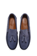 Men's Blue Suede Leather Tasseled Sports Loafer | Derimod