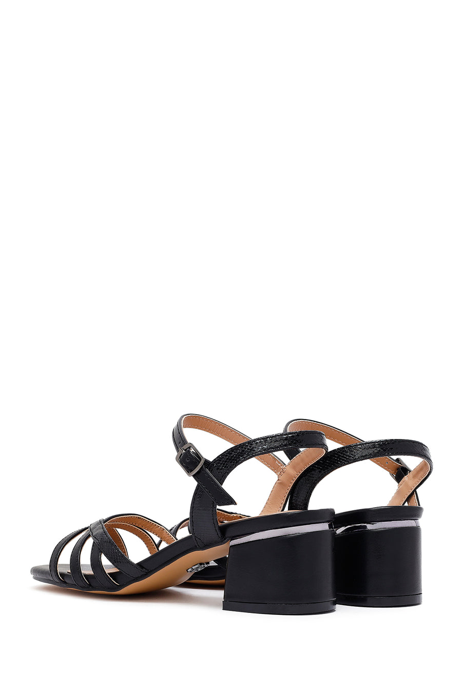 Women's Black Ankle Buckle Thick Heel Sandals