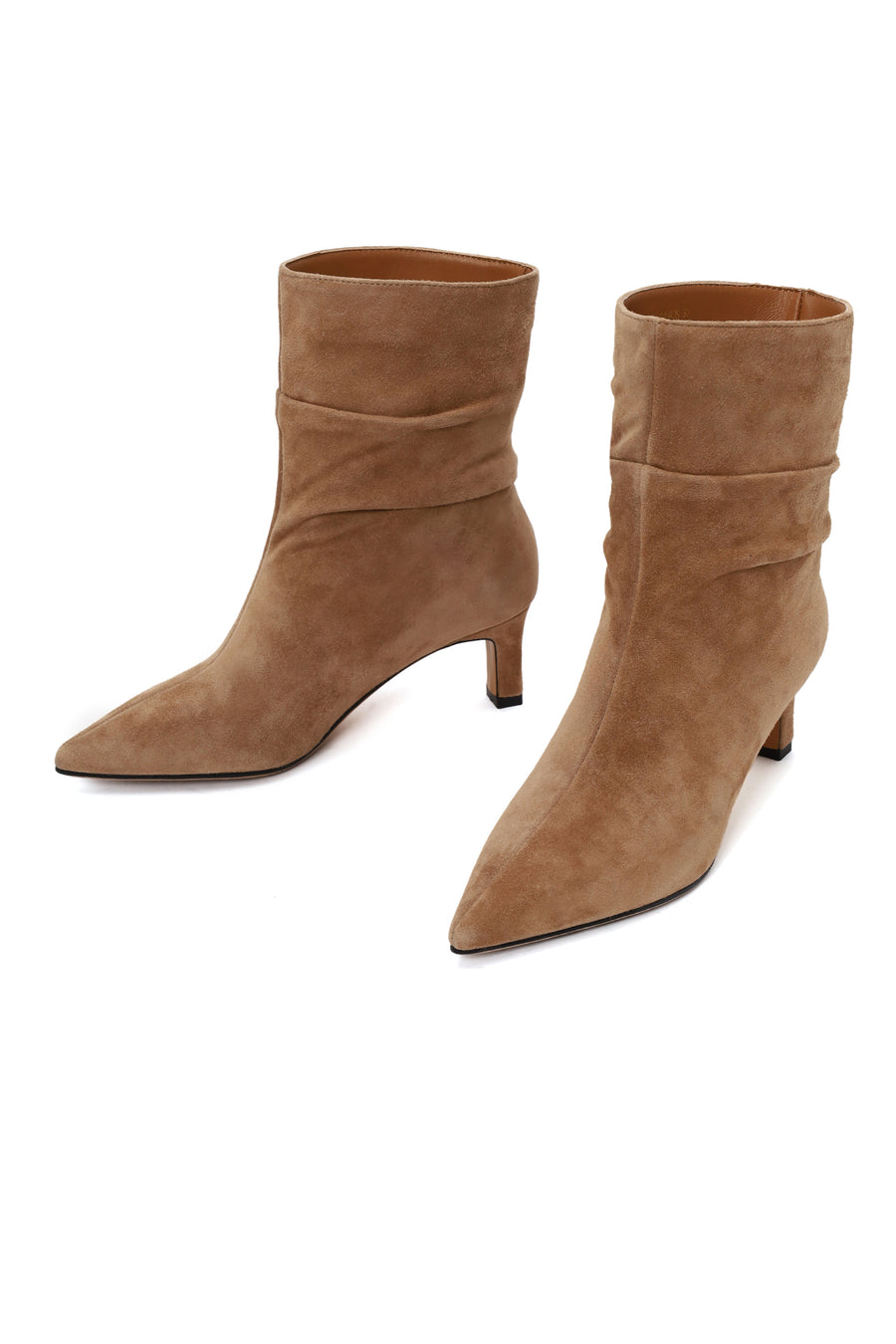 Woman Beige Heeled Suede Boots