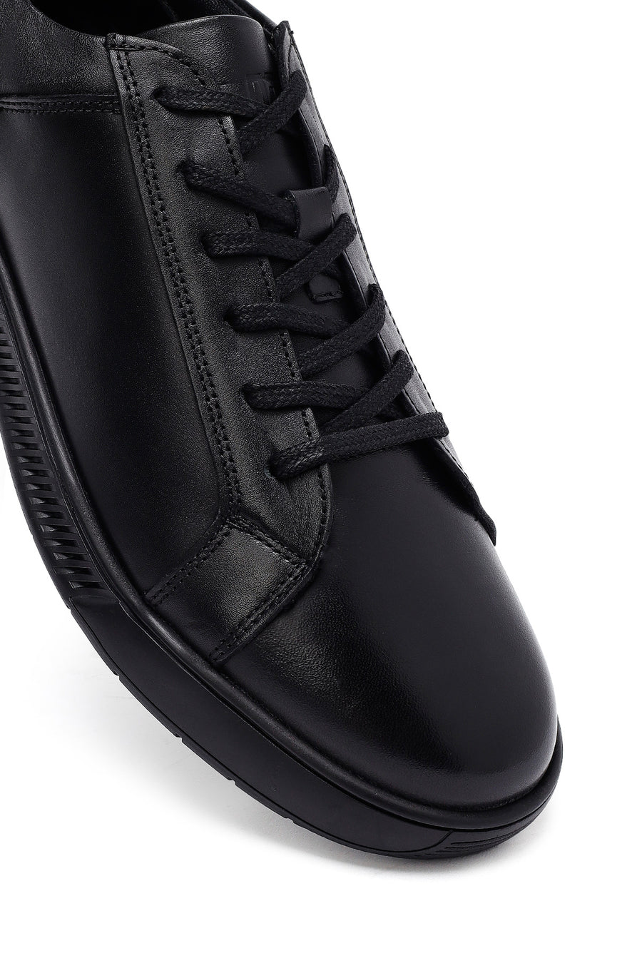 Erkek Siyah Bağcıklı Deri Casual Sneaker