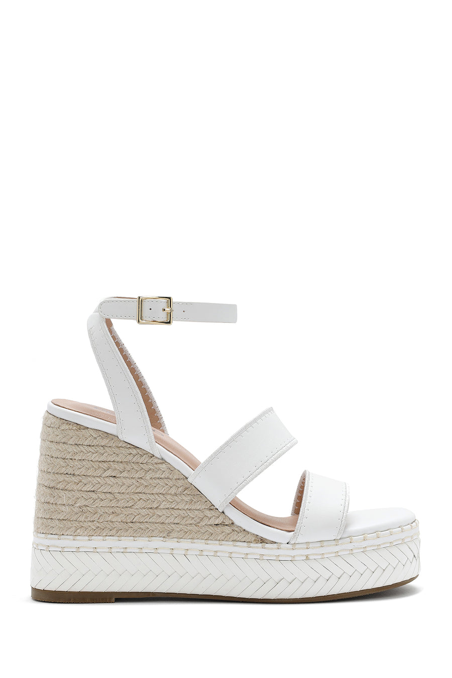 Women's White Ankle Buckle Wedge Heel Espadrille Sandals 25SFD443218 | Derimod