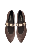 Woman Mink Buckled Suede Leather Ballet Flat | Derimod