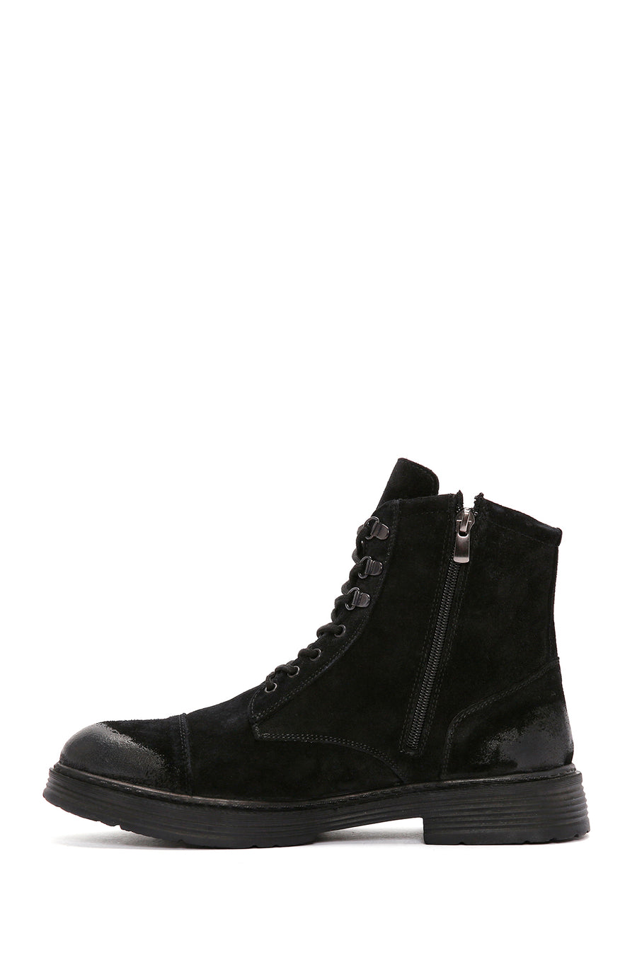 Men's Black Zippered Suede Leather Casual Boots