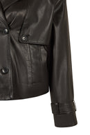 April Woman Black Short Oversize Leather Jacket | Derimod