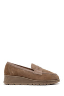 Woman Mink Wedge Heel Suede Comfort Loafer | Derimod