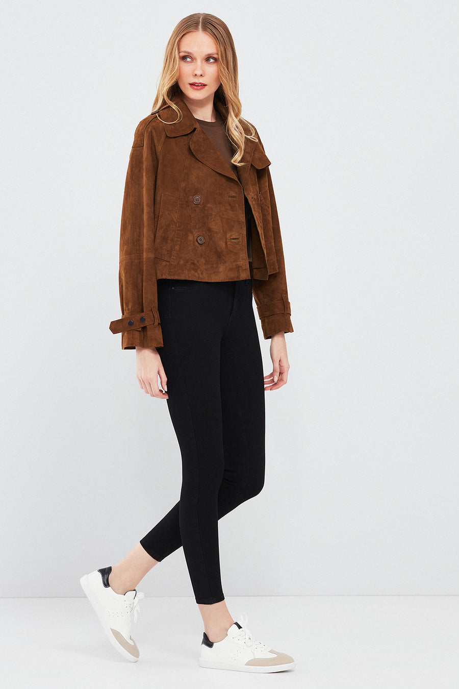 Tracy Women's Brown Short Suede Leather Coat