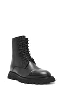 Men's Black Zippered Leather Combat Boots | Derimod