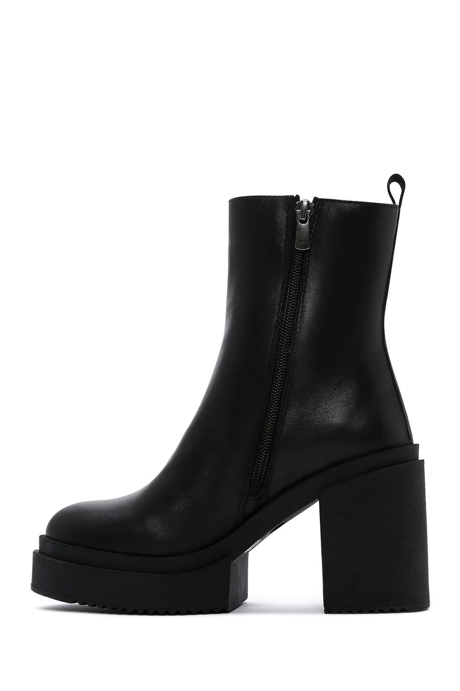 Women's Black Leather Platform Heeled Boots