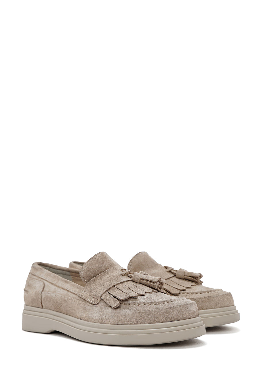 Women's Beige Tassel Suede Leather Loafer