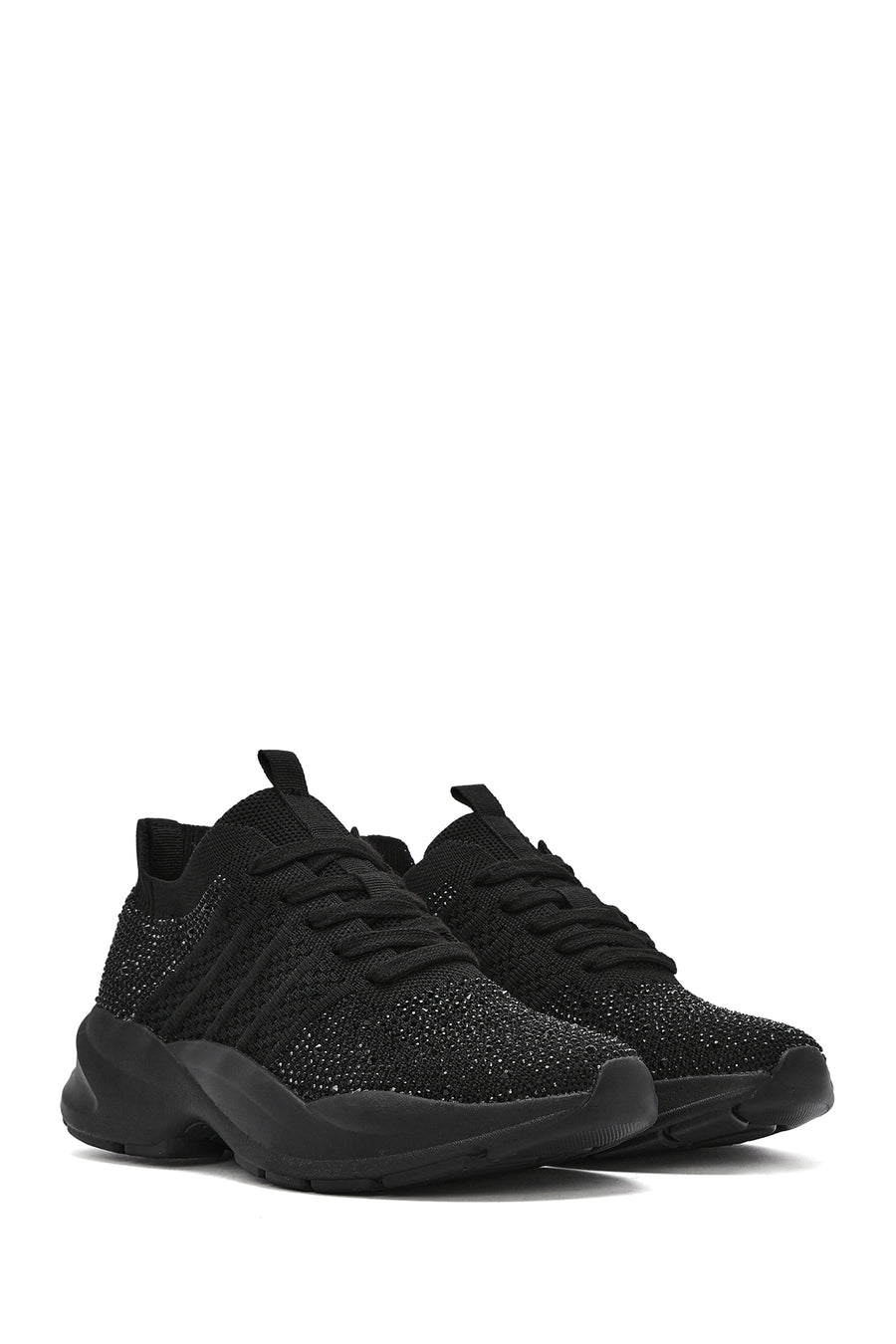 Derimod Zero Women's Black Lace-Up Stone Fabric Sneakers