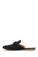 Women's Black Straw Leather Slippers | Derimod