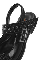 Women's Black Open Back Buckled Patent Leather Ballerinas | Derimod
