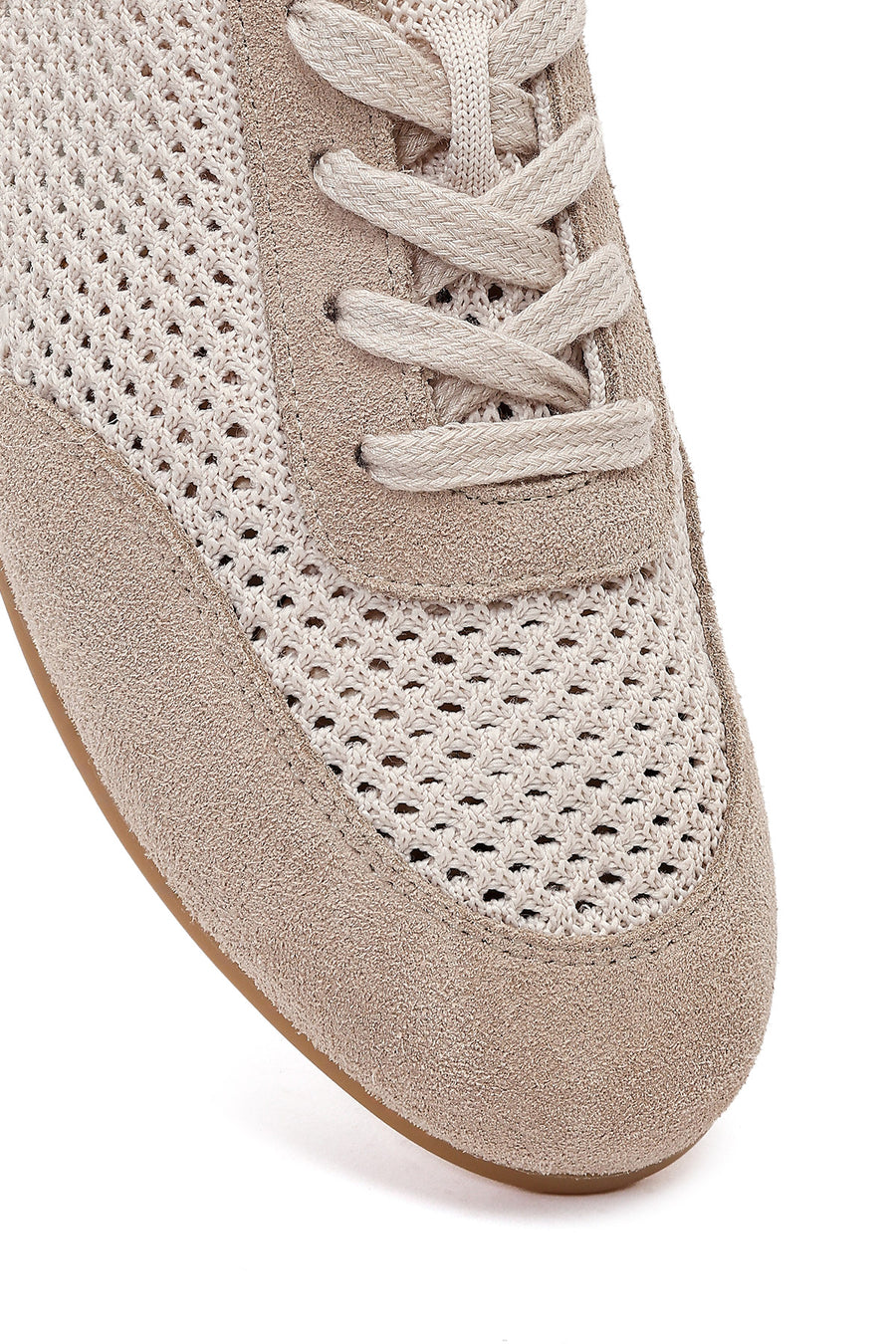 Women's Beige Lace-up Leather Sneaker