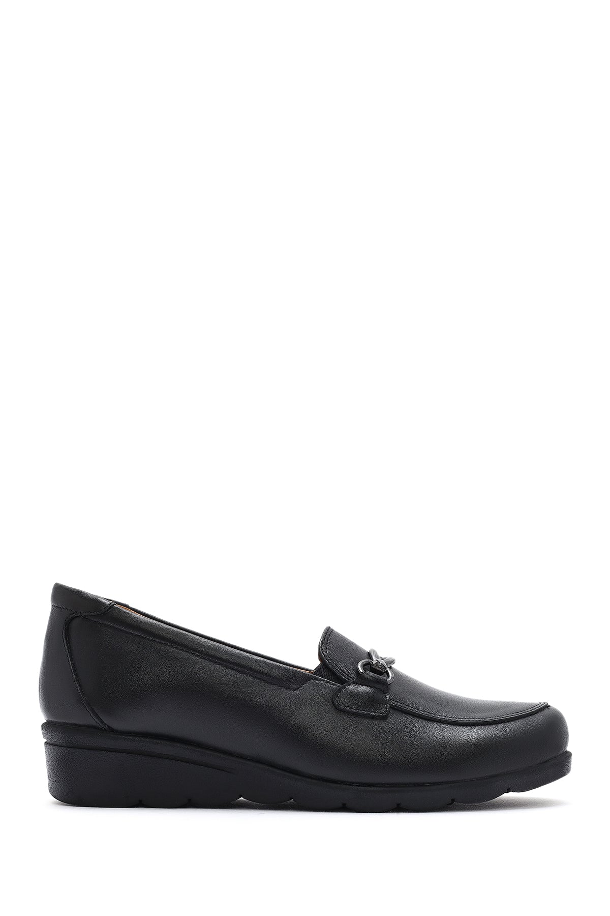 Kadın Siyah Tokalı Dolgu Topuklu Deri Comfort Loafer 26PFD410018 | Derimod