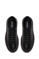 Erkek Siyah Bağcıklı Kalın Tabanlı Kroko Desenli Deri Sneaker | Derimod