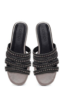 Woman Anthracite Stone-Embellished Slipper | Derimod