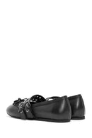 Women's Black Belted Leather Ballerina | Derimod