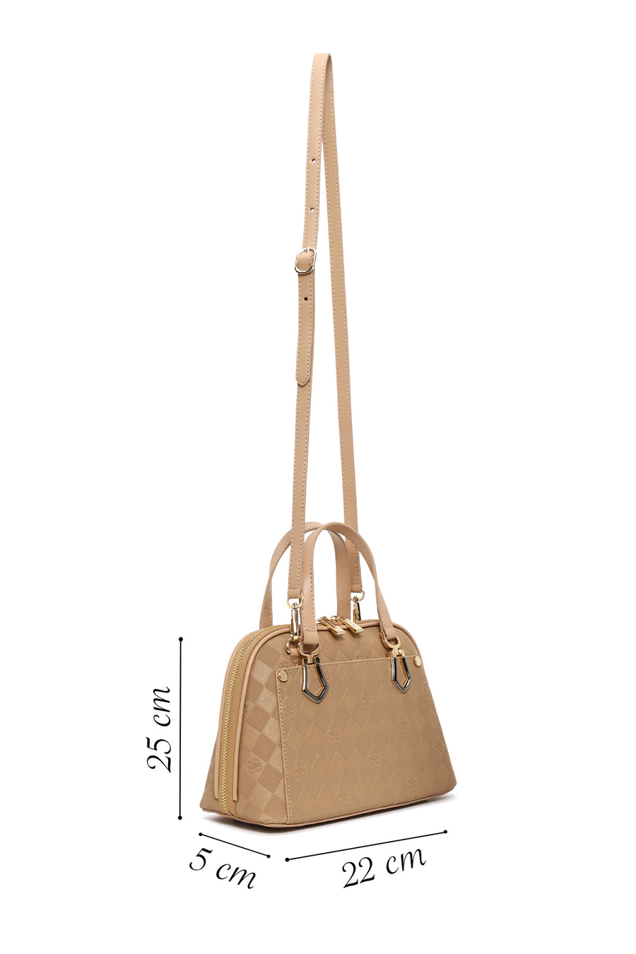Woman Beige Long-Strap Printed Shoulder Bag