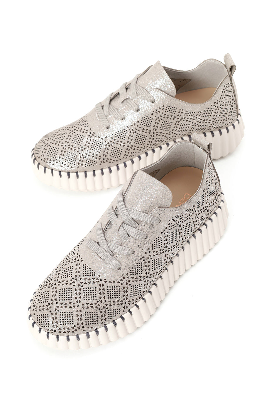 Kadın Gri Bağcıklı Kalın Tabanlı Desenli Sneaker