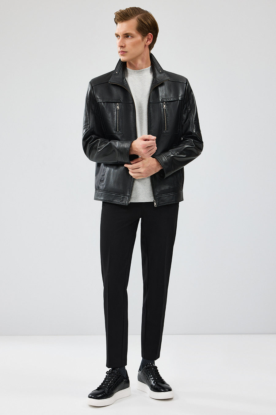 Hugo Men's Black Regular Leather Jacket