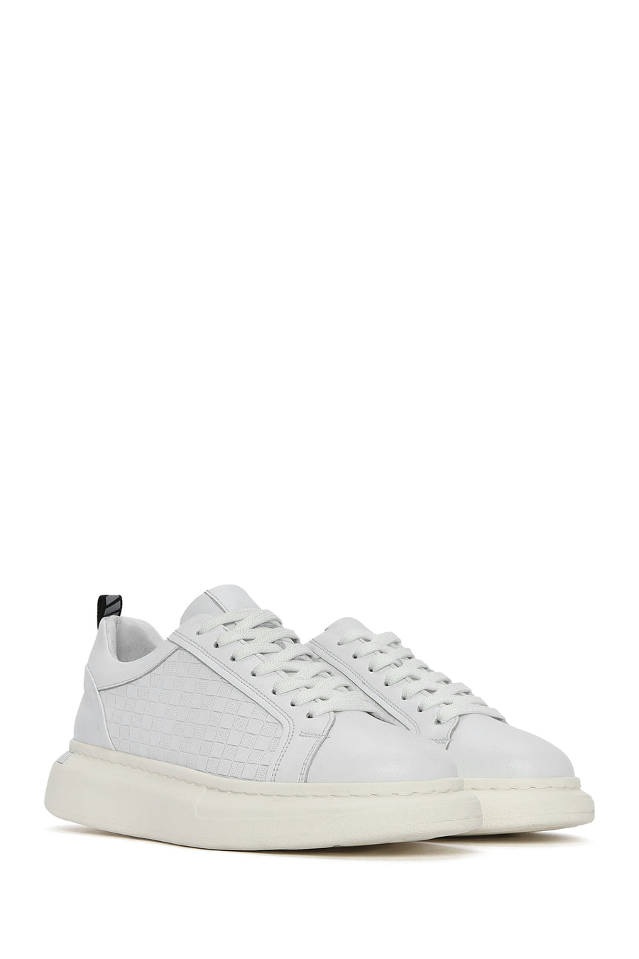 Erkek Beyaz Bağcıklı Kalın Tabanlı Deri Sneaker