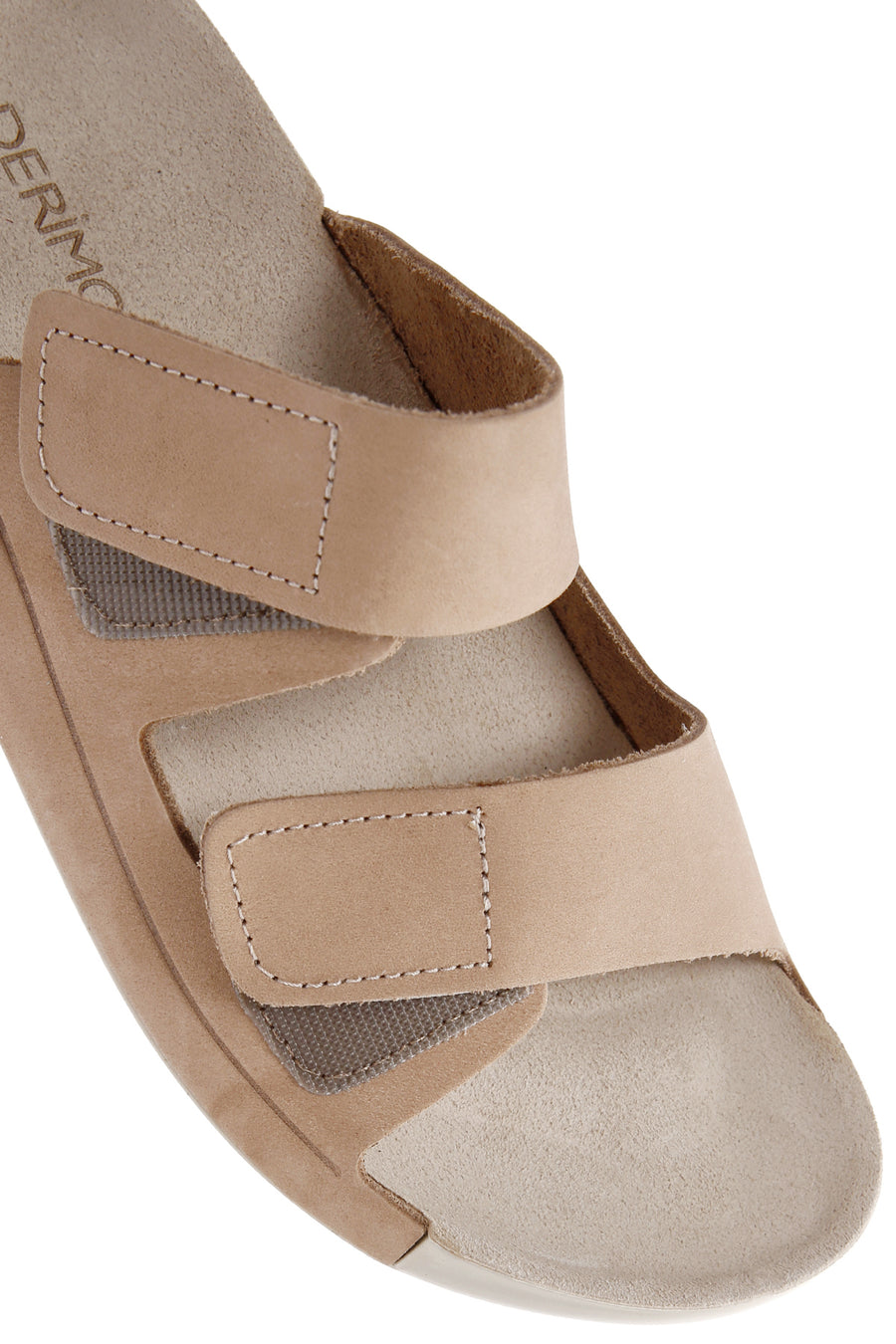Women's Beige Double-Strap Nubuck Leather Comfort Slippers